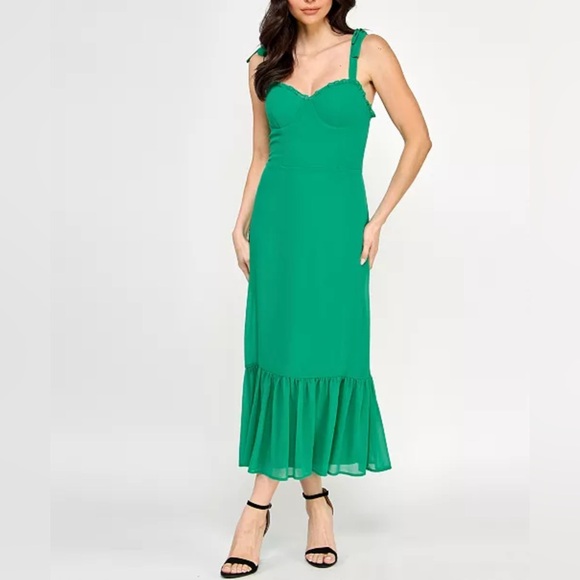 City Studio Dresses & Skirts - City Studio Juniors' Ruffled Tie-Strap Midi Green Dress